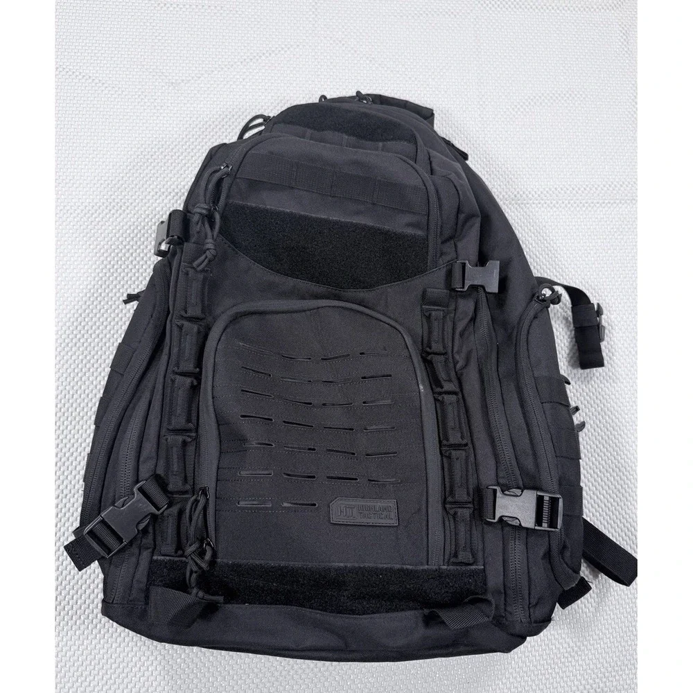 Highland Tactical Black Tactical Backpack MOLLE Laptop Hiking Bug Out Pack